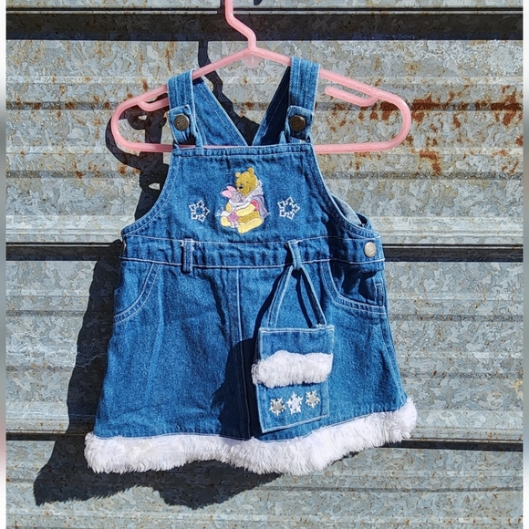 Other - VINTAGE Denim Winnie The Pooh Overall Dress with Fur